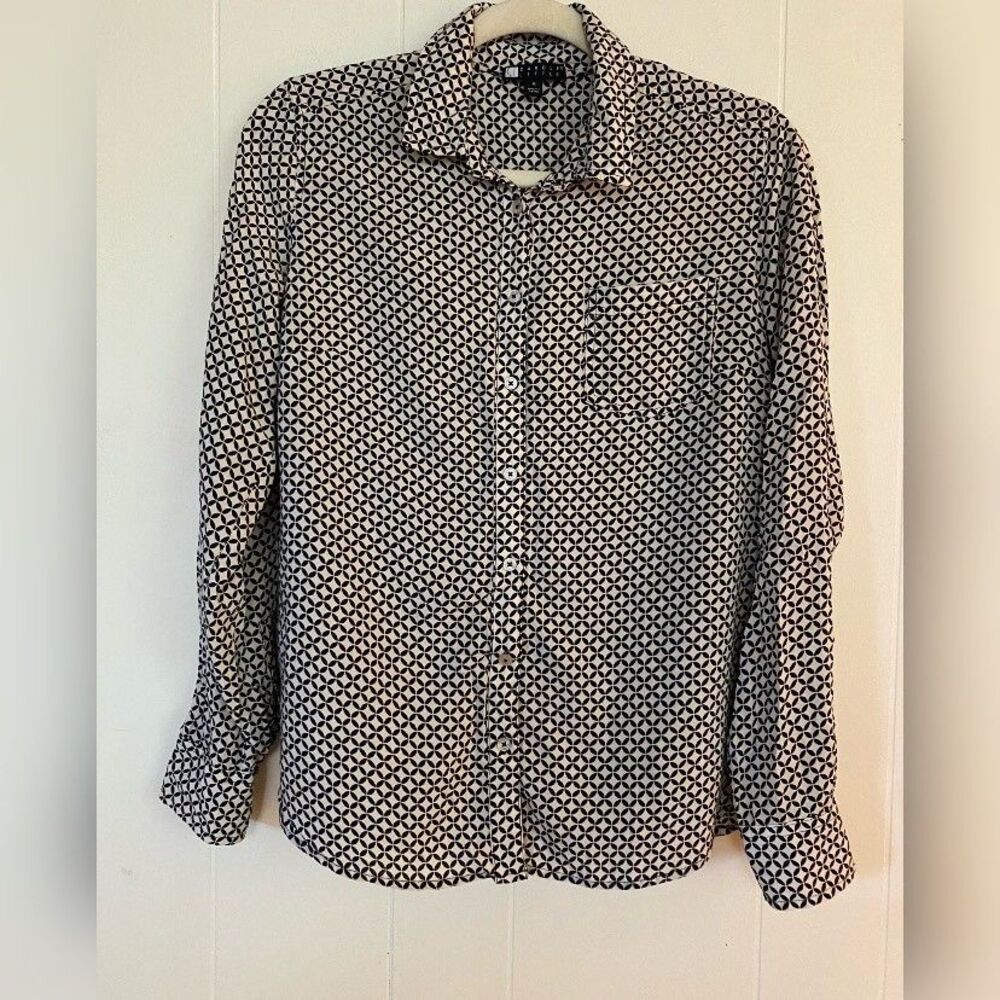 Carole Little Shirt Womens Medium Geometric Button Up Rayon Blouse Top